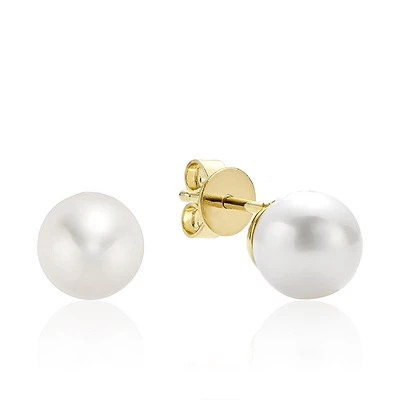 Pearl Stud Earrings In 10k Yellow Gold. Color: yellow | Doucet Latendresse