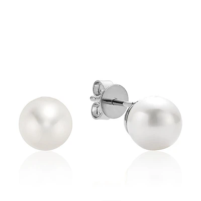 Boucles D'oreilles À Tiges Fixes En Or Blanc 10k Avec Perles. Color: blanc | Doucet Latendresse