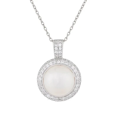 pearls pendant with chain (17 inches) - Sterling silver 0.925 with cubic zirconia. Color: white | Doucet Latendresse