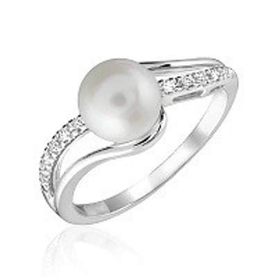 10K White Gold Pearl & Diamond Twist Ring. Color: white | Doucet Latendresse
