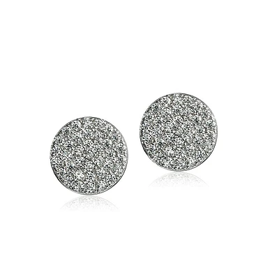 Boucles d'oreilles rond avec zircons cubiques en argent sterling .925. Color: argent | Doucet Latendresse