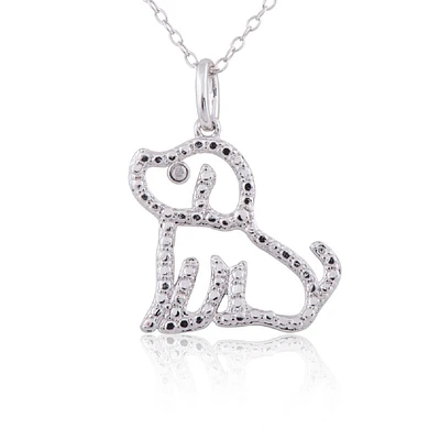 Dog pendant in sterling silver rhodium plated with cubic zirconia - necklace included. Color: white | Doucet Latendresse
