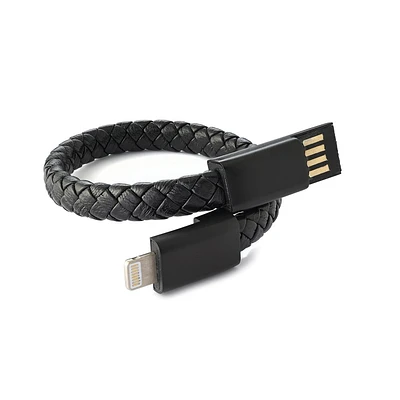 Steel bracelet, black leather gray iPhone cable. Color: black | Doucet Latendresse