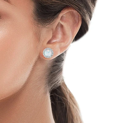 .925 sterling silver opal earrings with cubic zirconia. Color: silver | Doucet Latendresse