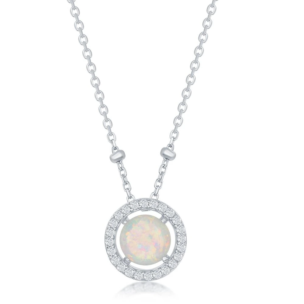 Collier opale en argent sterling .925 avec zircons cubiques. Color: argent | Doucet Latendresse
