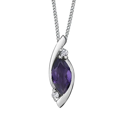 Pendant for woman - 10K white gold with amethyst & diamonds T.W. 1 pts , with necklace 16''. Color: white | Doucet Latendresse