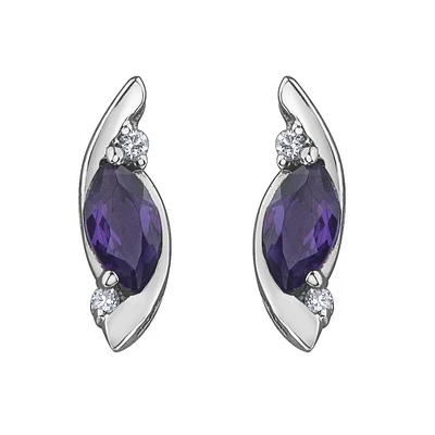 Earrings for woman - 10K white gold with amethyst & diamonds. Color: white | Doucet Latendresse