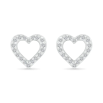 Heart earrings for woman - 10K white gold & diamonds T.W. 5pts. Color: white | Doucet Latendresse