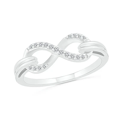 Bague avec symbole de l'infini pour femme en argent sterling .925 & diamants totalisant 10pts. Color: blanc | Doucet Latendresse