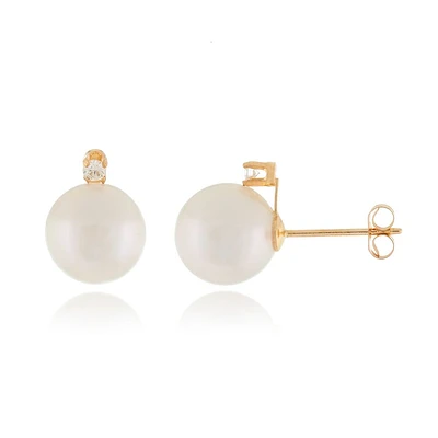 14k yellow gold stud Earrings For Women, pearl 6-6.5mm & diamonds T.W. 6pts. Color: yellow | Doucet Latendresse