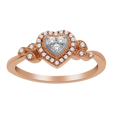 10K heart-shaped ring with diamonds. Color: pink | Doucet Latendresse