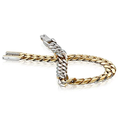 Reversible 2 tone polished Stainless Steel Curb Bracelet - 8. Color: 2 tone | Doucet Latendresse