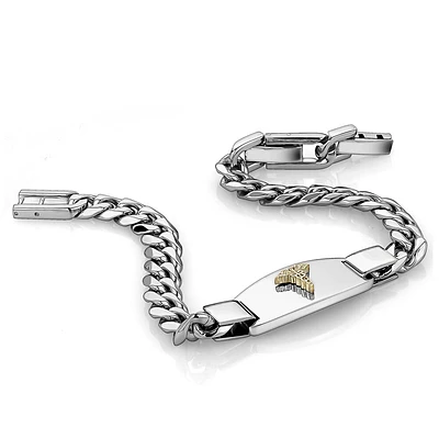 Stainless Steel Medical Bracelet, Curb Style - 8.5. Color: 2 tone | Doucet Latendresse