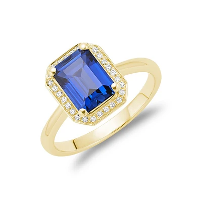 Lab created sapphire ring in 10k yellow gold with diamond 10 pts.. Color: yellow | Doucet Latendresse
