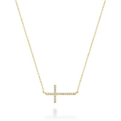 Collier croix en or Jaune 10K et Diamonds 7 points. Color: jaune | Doucet Latendresse