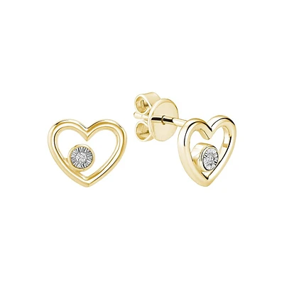 Earrings heart in 10 K yellow gold, and diamond 2  points.. Color: yellow | Doucet Latendresse
