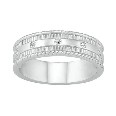10k white gold and 5 Pts diamonds band for men. Color: white | Doucet Latendresse