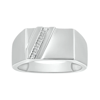 Bague à une bande 10K avec diamants. Color: blanc | Doucet Latendresse