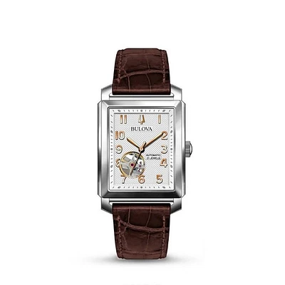 Montre Bulova pour  homme automatique à cadran blanc argenté avec un bracelet en cuir | Doucet Latendresse