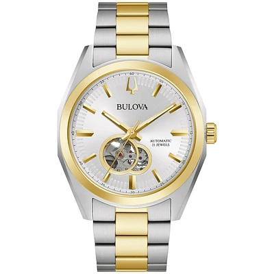 Montre automatique pour hommes Bulova - Acier inoxydable 2 tons & Cadran blanc | Doucet Latendresse