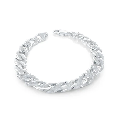 Sterling Silver Diamond-Cut Curb Link Bracelet. Color: white | Doucet Latendresse