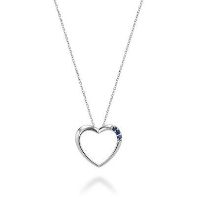 Heart pendant with real stone sapphire and 10k white gold - 18