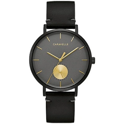 Caravelle watch for men, Black stainless steel case with gray dial | Doucet Latendresse