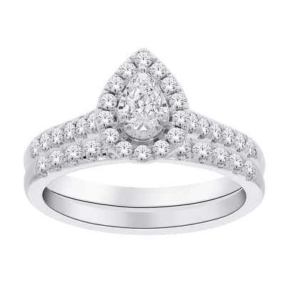 10K teardrop engagement set with Canadian diamonds. Color: white | Doucet Latendresse