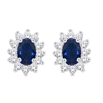 Boucles d'oreilles pour femme - Or blanc 10K avec saphir & diamants 20Pts. Color: blanc | Doucet Latendresse