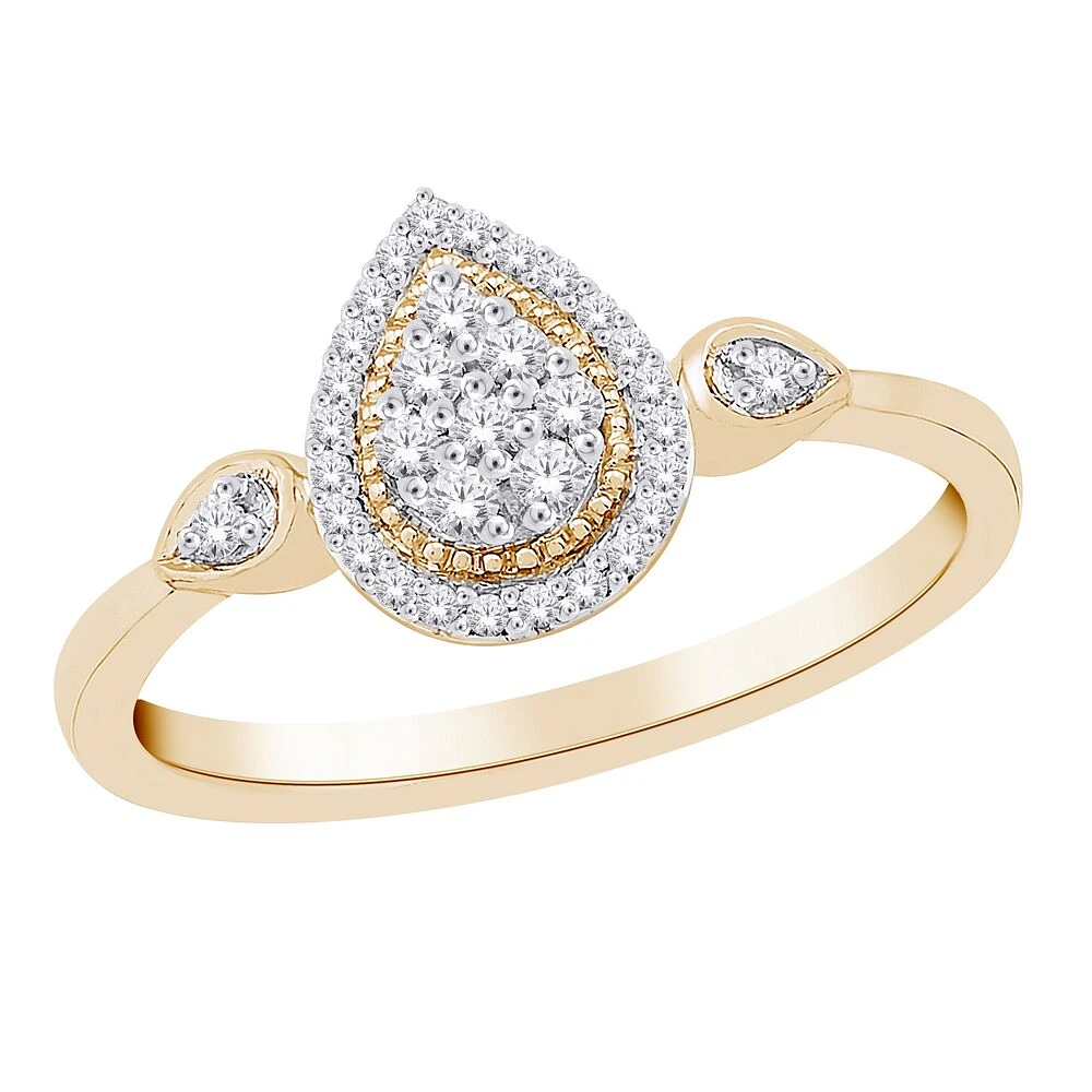 Bague poire 10K avec diamants. Color: jaune | Doucet Latendresse