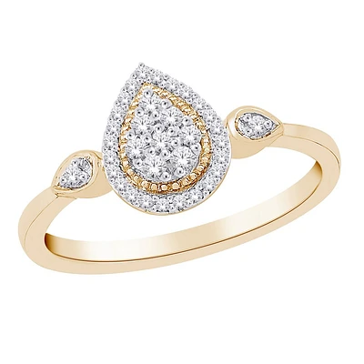 Bague poire 10K avec diamants. Color: jaune | Doucet Latendresse