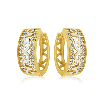Huggies earrings for women - 10K 2-tone Gold & Cubic zirconia. Color: 2 tone | Doucet Latendresse