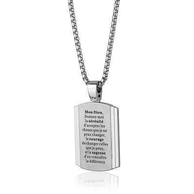Pendentif plaque prière de Sérénité - Acier inoxydable avec chaine. Color: blanc | Doucet Latendresse