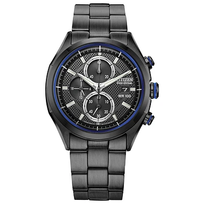 Eco-Drive watch for man - Dark grey stainless steel & Black dial | Doucet Latendresse