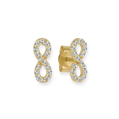 Infinity symbol earrings for children in 10K yellow gold with cubic zirconia. Color: yellow | Doucet Latendresse
