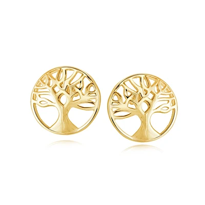 Tree of life earrings stud in 10K yellow gold. Color: yellow | Doucet Latendresse