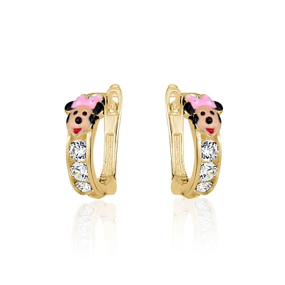 Minne Mouse child huggie earrings with cubic zirconia - 10K yellow Gold. Color: yellow | Doucet Latendresse