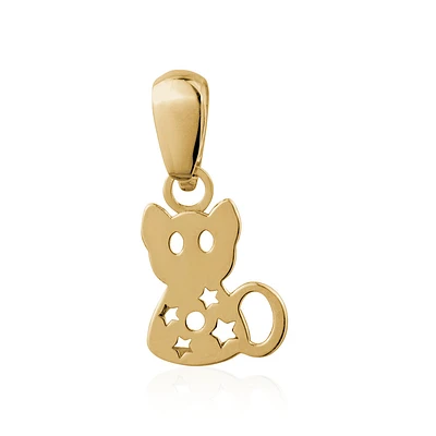 Pendant in the shape of a cat with star patterns in 10K yellow Gold. Color: yellow | Doucet Latendresse