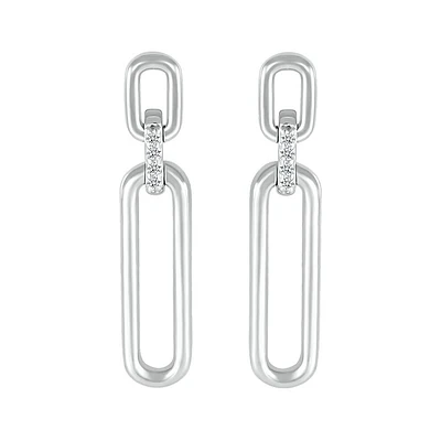 Pendants paperclip earrings in sterling silver and 10K white gold with diamonds.. Color: white | Doucet Latendresse