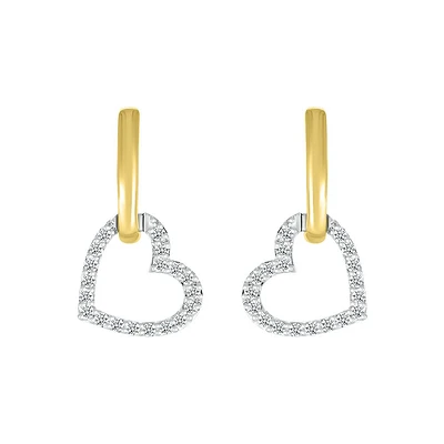 Heart earrings in 2-tone sterling silver and 10K Gold with diamonds. Color: yellow | Doucet Latendresse