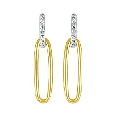 Pendant paperclip earrings in sterling silver and 10K Gold with diamonds.. Color: yellow | Doucet Latendresse