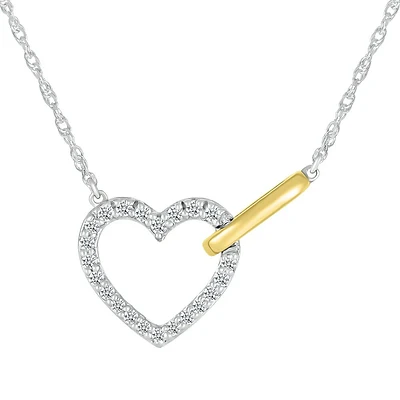 Collier coeur en argent sterling 2-tons avec Or blanc 10K et diamants. Color: blanc | Doucet Latendresse