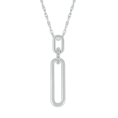 Paperclip Pendant for women with chain in sterling silver and 10K white Gold with diamonds. Color: white | Doucet Latendresse