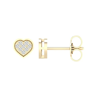 Heart earrings for women in 10K yellow Gold and diamonds. Color: yellow | Doucet Latendresse