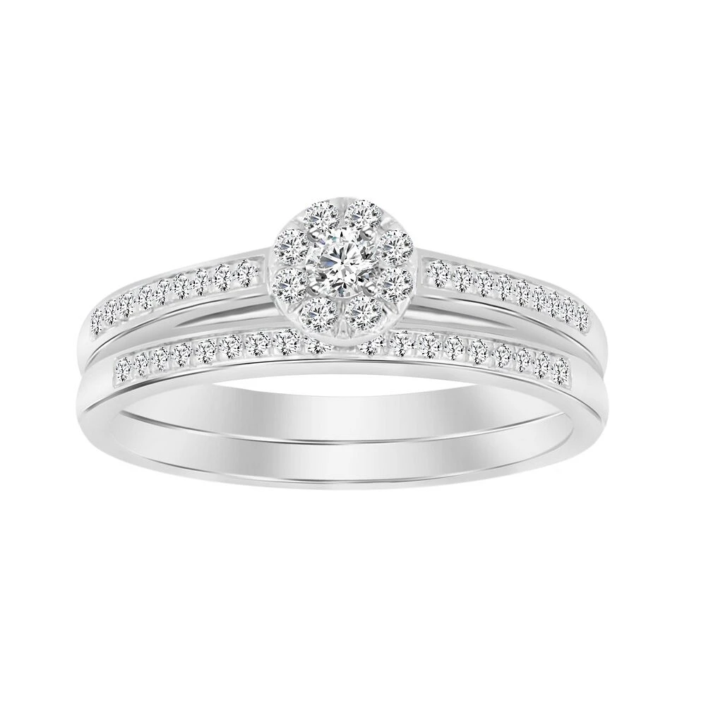 Set d'alliances arrondi 10K avec diamants. Color: blanc | Doucet Latendresse