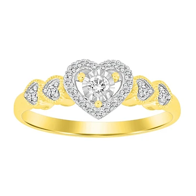 Heart ring for woman - 10K yellow Gold and 15 pts diamonds. Color: yellow | Doucet Latendresse