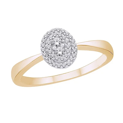 10K two central diamonds oval ring. Color: yellow | Doucet Latendresse