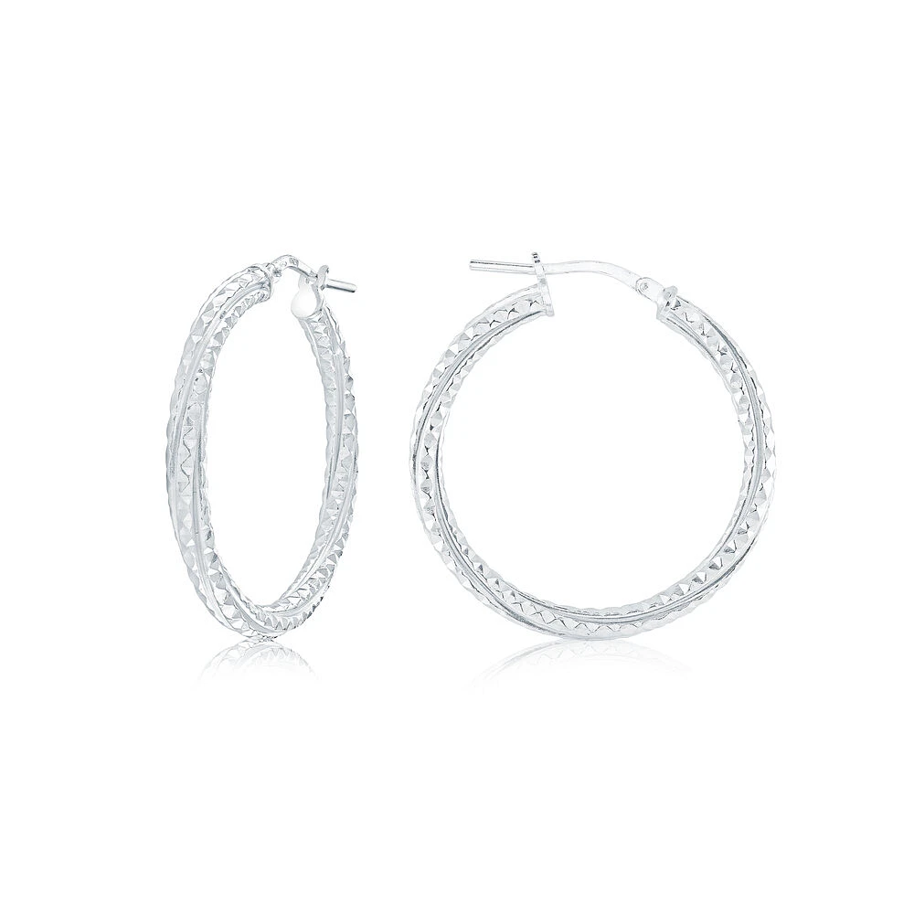 Hoops earrings with patterns for women - Sterling silver