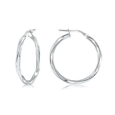 Boucles d'oreilles anneaux torsade pour femme - Argent sterling. Color: blanc | Doucet Latendresse