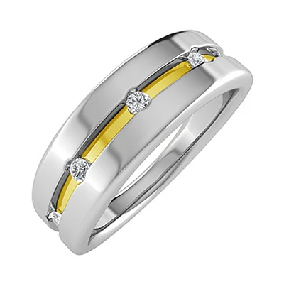 Band for men - Sterling silver and 10K yellow Gold with diamonds. Color: gray | Doucet Latendresse
